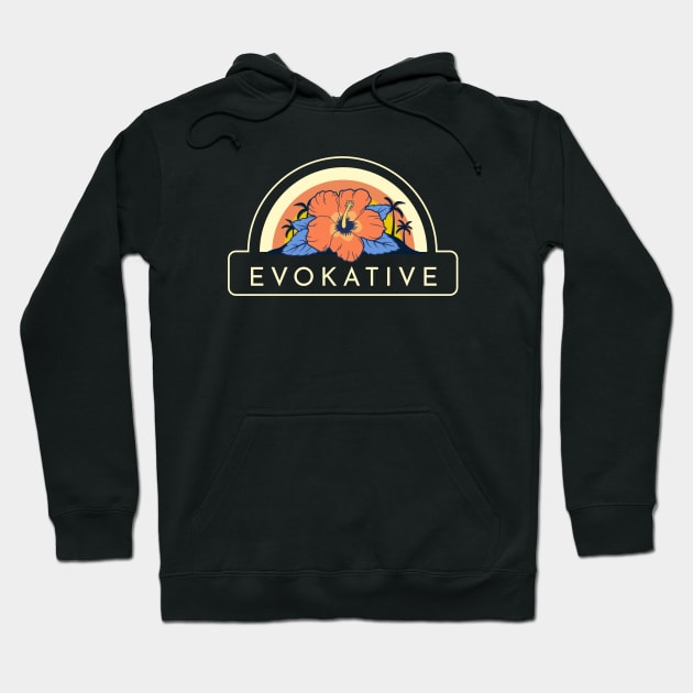 Tropical Sunset Beach Hibiscus Flower Evokative Logo Hoodie by Evokative Wear